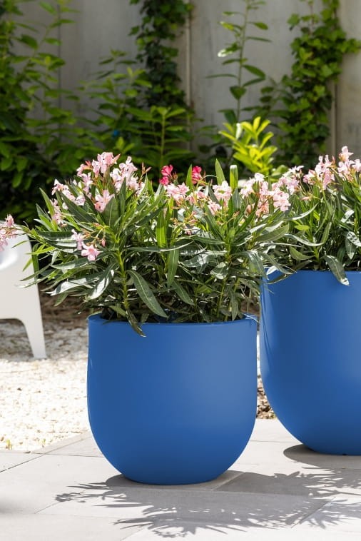 Donica okrągła tarasowa 40 cm niebieska z wyjmowanym wkładem | Primo | Monumo