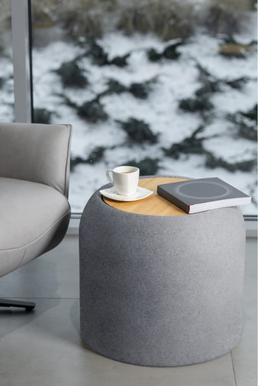 Duży okrągły stolik efekt kamienia 46h ze schowkiem Monumo Ambienti 