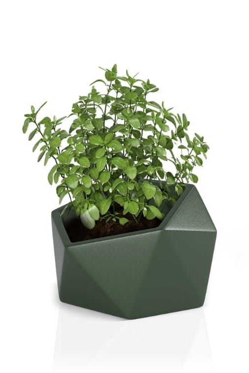 Nowoczesna donica ogrodowa asymetryczna 46 cm butelkowa zieleń | Vesari pełna | Monumo