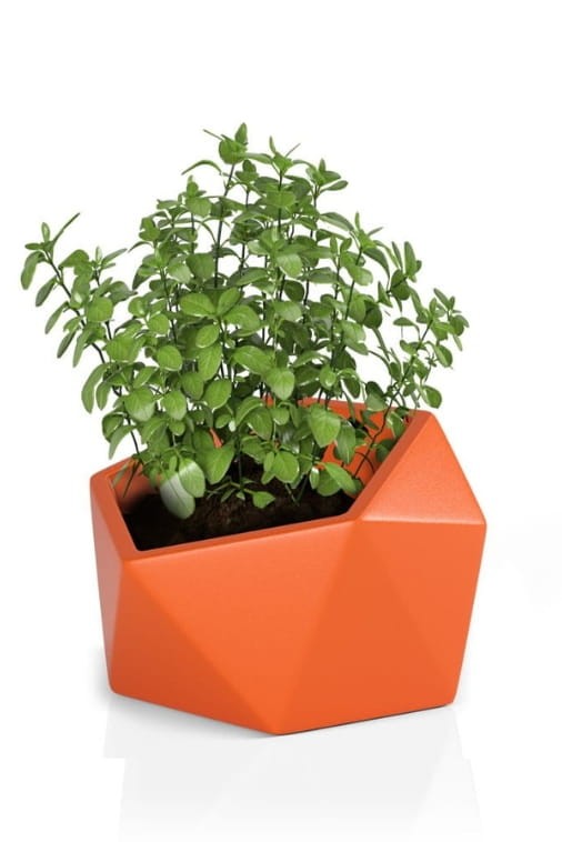 Nowoczesna donica ogrodowa asymetryczna 46 cm pomarańczowa | Vesari z półką | Monumo