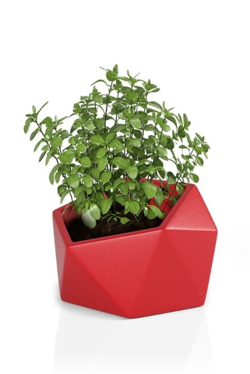 Nowoczesna donica ogrodowa asymetryczna 46 cm czerwona | Vesari z półką | Monumo