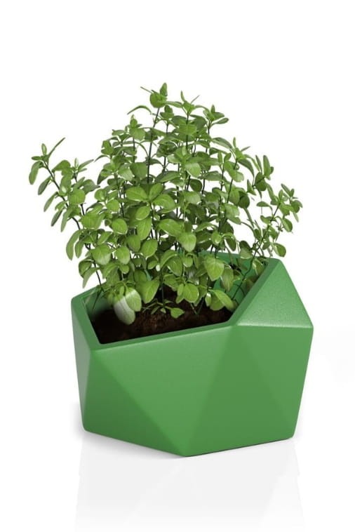 Nowoczesna donica ogrodowa asymetryczna 46 cm limonkowa | Vesari z półką | Monumo