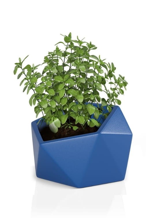 Nowoczesna donica ogrodowa asymetryczna 46 cm niebieska | Vesari z półką | Monumo