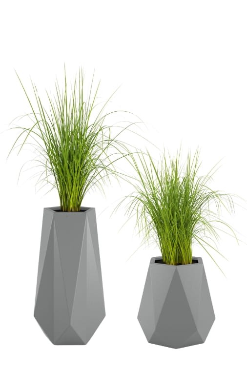 Komplet 2 nowoczesnych donic tarasowych szarych 75 cm i 54 cm | Siena i Flavi z półką | Monumo