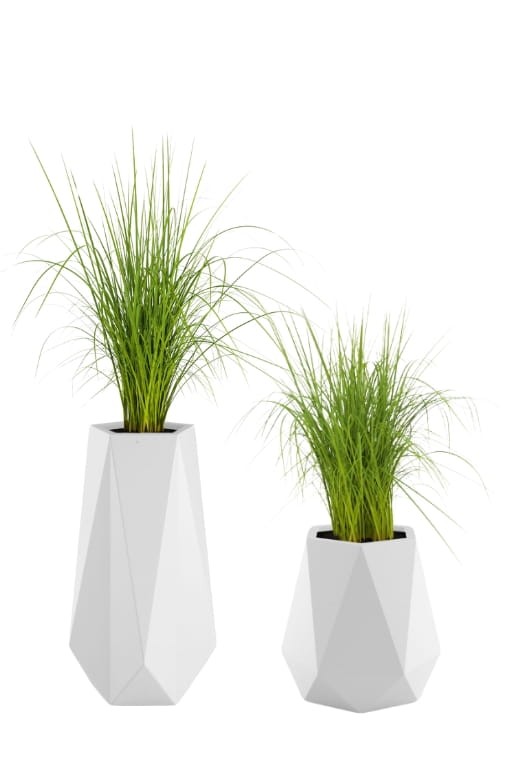 Komplet 2 nowoczesnych donic tarasowych białych 75 cm i 54 cm | Siena i Flavi z półką | Monumo