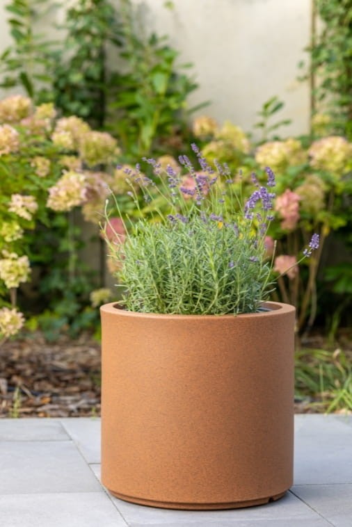 Donica okrągła na taras Cavo 40 cm z wkładem efekt rdzy | Monumo