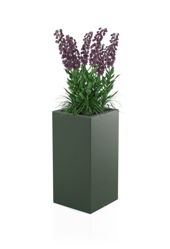 Wysoka prostokątna donica ogrodowa 70 cm (35x35x70) butelkowa zieleń | Tower Pot z półką | Monumo 
