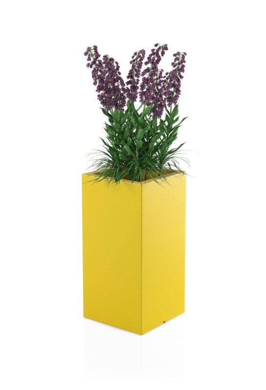 Wysoka prostokątna donica ogrodowa 70 cm (35x35x70) żółta | Tower Pot z półką | Monumo 