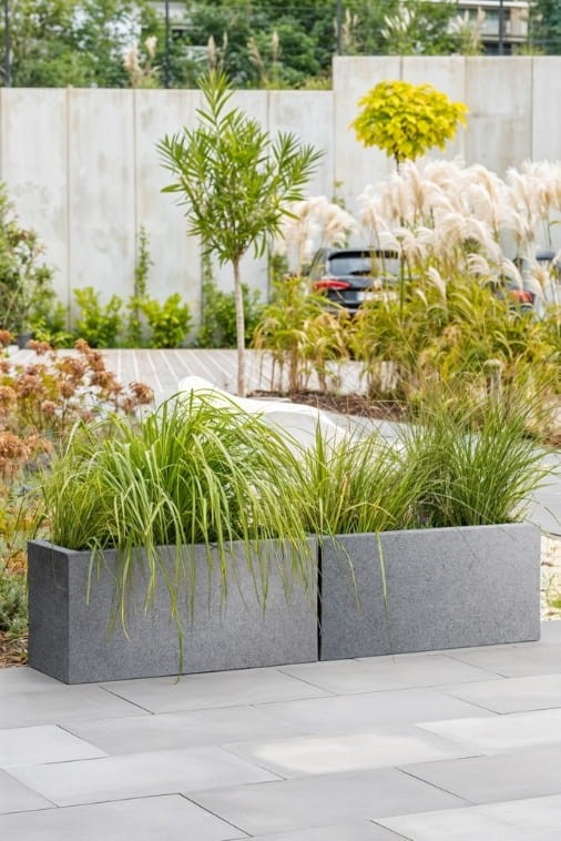 Zestaw 2 donic prostokątnych ogrodowych 85 cm efekt kamienia | Long Midi pełne | Monumo