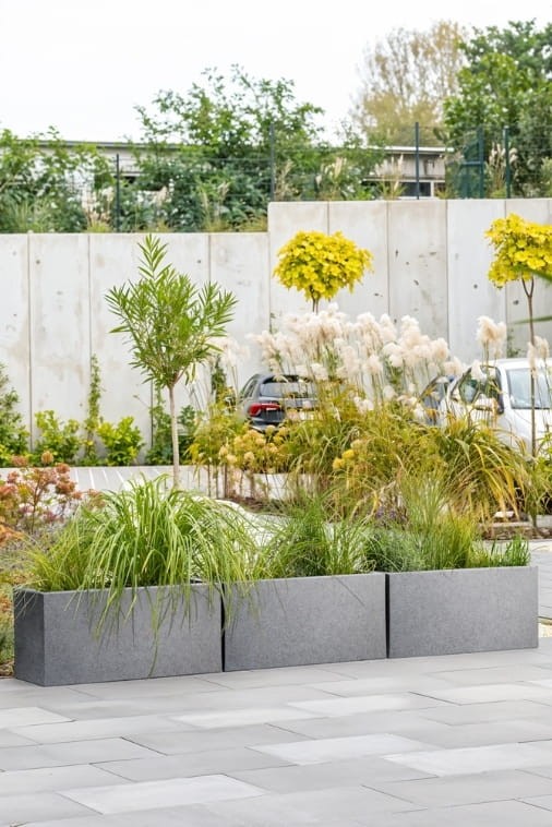 Komplet donic ogrodowych 3 szt. prostokątnych 85 cm w efekcie kamienia | Long Midi pełne | Monumo