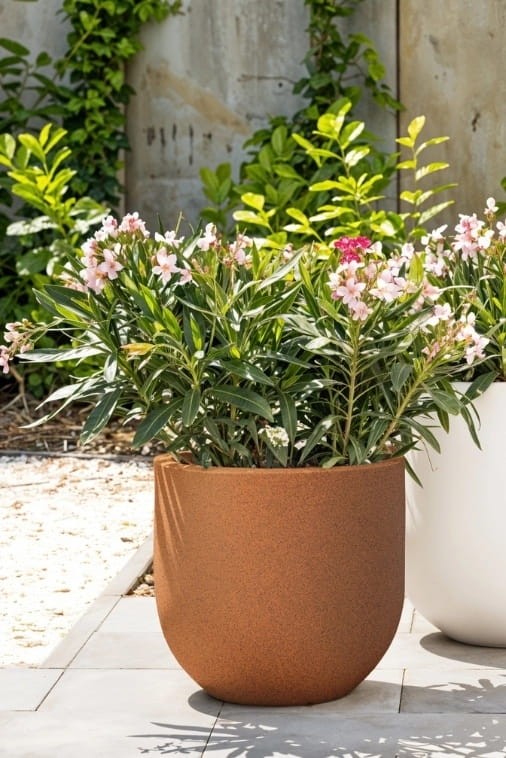 Donica okrągła tarasowa 40 cm efekt rdzy | Primo pełna | Monumo