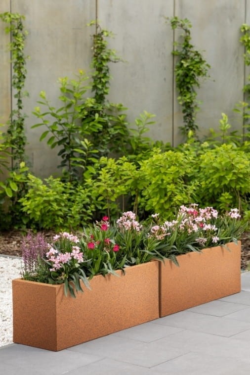 Zestaw donic ogrodowych 2 szt. prostokątnych 100 cm w efekcie rdzy | Long Maxi pełne | Monumo