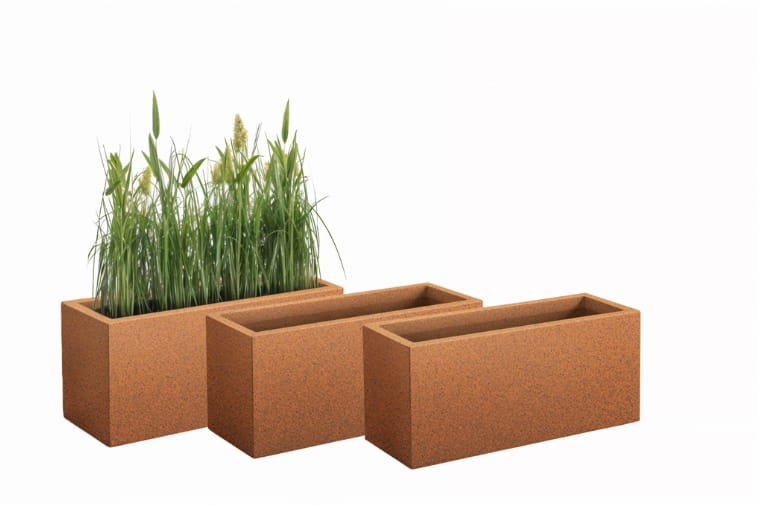 Zestaw 3 długich wąskich donic ogrodowych Long Slim 80 cm (80x30x35) w efekcie rdzy | Monumo