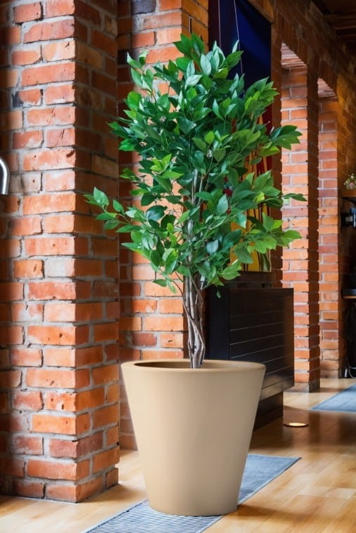 Donica okrągła tarasowa 50 cm beżowa klasyczna | Ovo pełna | Monumo