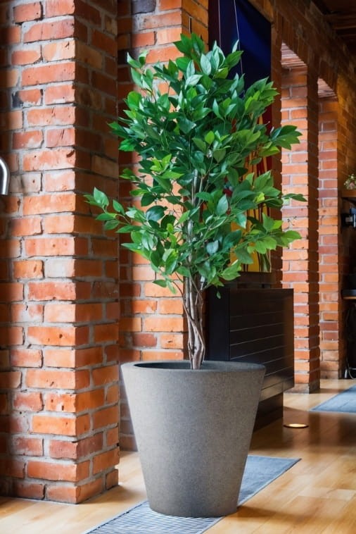 Donica okrągła tarasowa 50 cm efekt kamienia klasyczna | Ovo z półką | Monumo