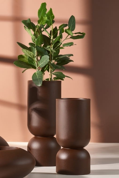 Zestaw wysokich donic ogrodowych kielich 2 szt. 65 i 80 cm w efekcie corten | Perfetto z półką | Monumo