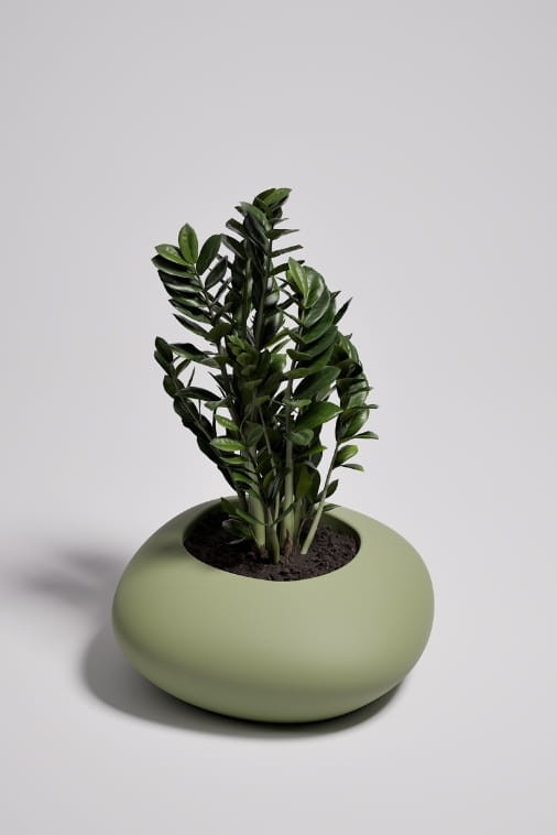 Donica ogrodowa kamień 57 cm oliwkowa | Stoner S z półką | Monumo