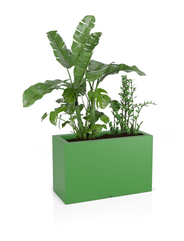 Donica prostokątna długa na taras Lungo Maxi z półką 80 cm (80x35x50) limonkowa | Monumo