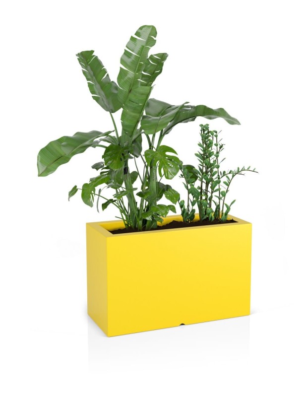 Donica prostokątna długa na taras Lungo Maxi z półką 80 cm (80x35x50) żółta | Monumo