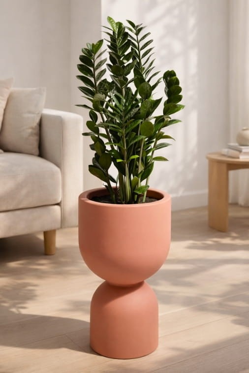 Donica Kielich 50 cm do salonu brzoskwiniowa z wewnętrzną półką Monumo