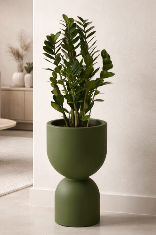 Donica Kielich 50 cm butelkowa zieleń z wewnętrzną półką Monumo