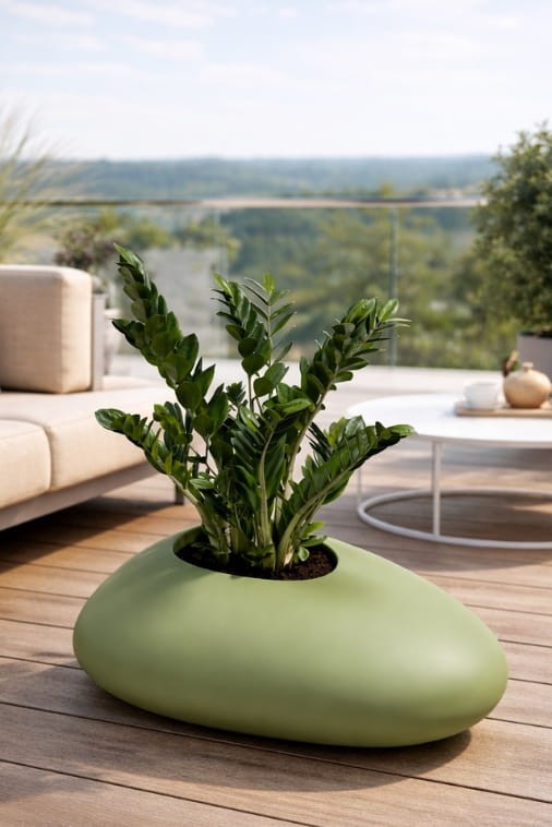 Donica ogrodowa kamień 88 cm oliwkowa | Stoner M z półką | Monumo