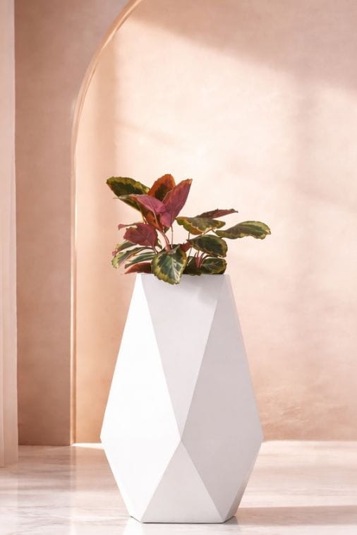 Donica ogrodowa nowoczesna 70 cm biała | Volcano z półką | Monumo