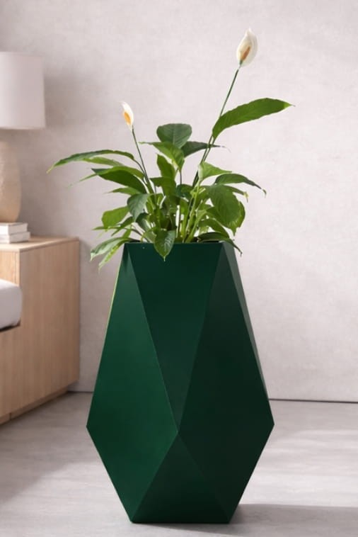 Wysoka donica na taras Volcano z półką 80 cm butelkowa zieleń | Monumo