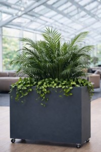 Prostokątna donica na kółkach ogrodowa 100 cm antracytowa | Longerino z półką | Monumo