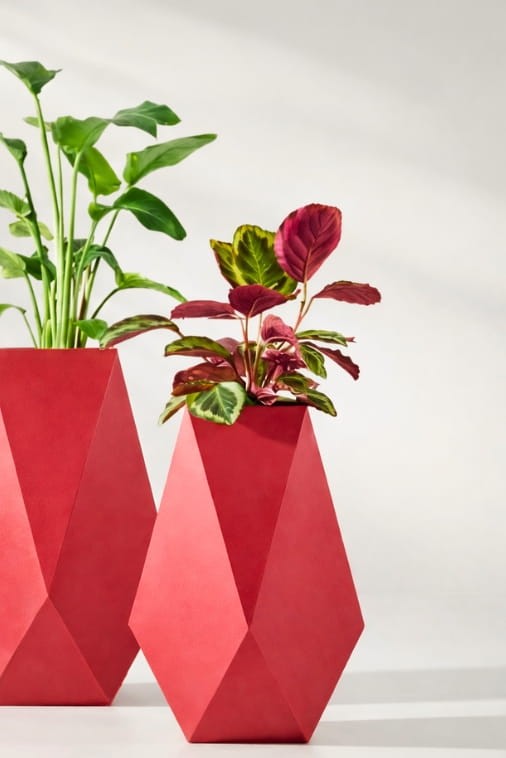 Donica ogrodowa nowoczesna 70 cm czerwona | Volcano z półką | Monumo