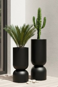 Zestaw wysokich donic ogrodowych kielich 2 szt. 65 i 80 cm czarnych | Perfetto z półką | Monumo