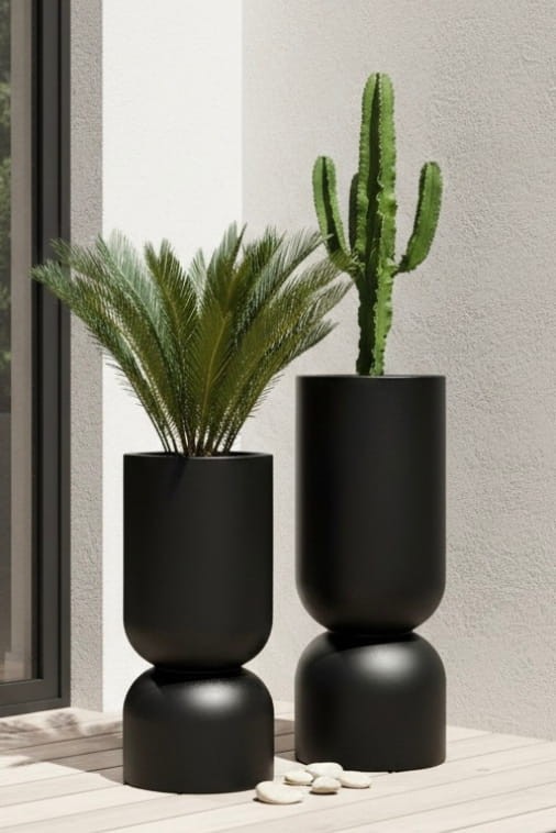 Zestaw wysokich donic ogrodowych kielich 2 szt. 65 i 80 cm czarnych | Perfetto z półką | Monumo