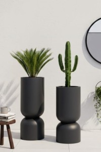 Zestaw wysokich donic ogrodowych kielich 2 szt. 65 i 80 cm antracytowych | Perfetto z półką | Monumo