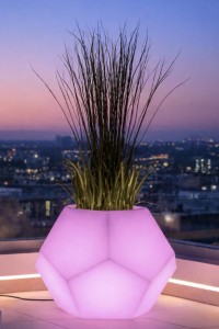 Donica ogrodowa podświetlana LED nowoczesna 53 cm RGB + pilot | Alma Light z półką | Monumo