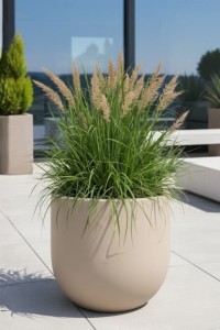 Duża donica okrągła na taras Primo 50 cm pełna beżowa | Monumo