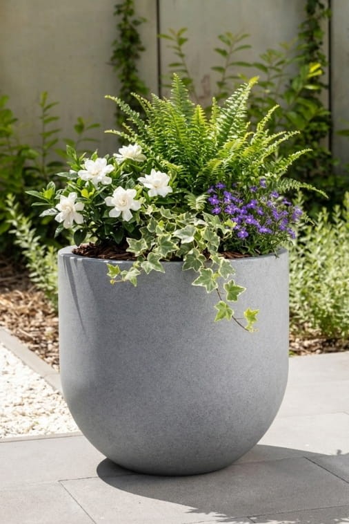 Duża donica okrągła na taras Primo 50 cm pełna efekt kamienia | Monumo