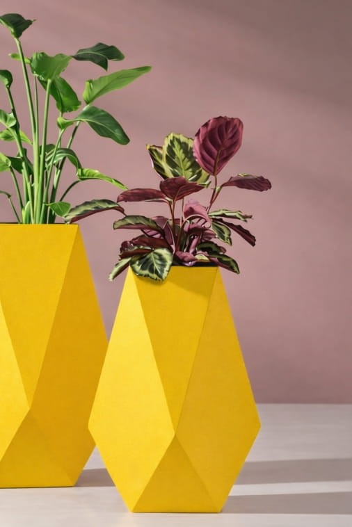 Donica ogrodowa nowoczesna 70 cm żółta | Volcano z półką | Monumo