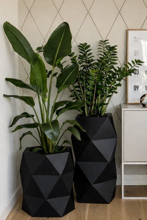 Zestaw 2 donic czarnych 78 i 54 cm na taras | Asti i Modena z półką | Monumo