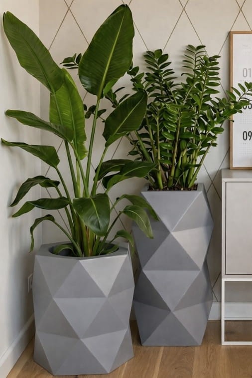 Zestaw 2 donic szarych 78 i 54 cm na taras | Asti i Modena z półką | Monumo