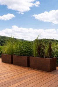 Zestaw 3 długich donic ogrodowych 90 cm efekt corten | Long pełne | Monumo