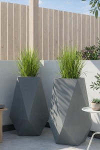 Zestaw 2 wysokich donic ogrodowych 80 cm szarych | Volcano z półką | Monumo