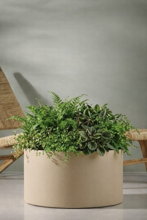 Duża donica ogrodowa okrągła 60 cm beżowa | Cavo pełna | Monumo