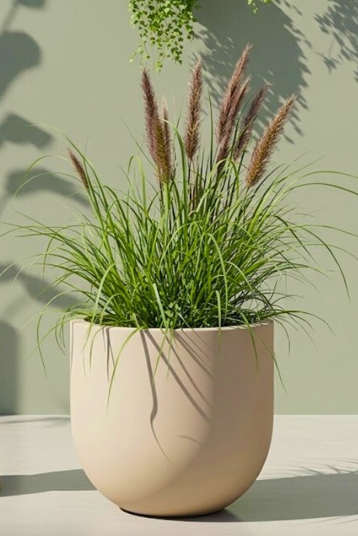 Donica okrągła na taras Primo 50 cm beżowa z wkładem | Monumo