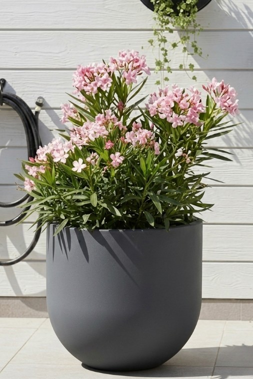 Duża donica okrągła na taras Primo 50 cm antracytowa z wkładem | Monumo