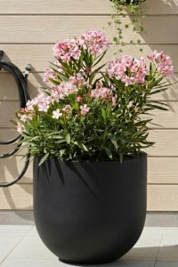 Duża donica okrągła na taras Primo 50 cm czarna z wkładem | Monumo