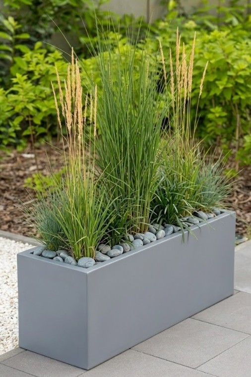 Prostokątna długa donica ogrodowa Long Maxi 100 cm (100x35x38) szara | Monumo