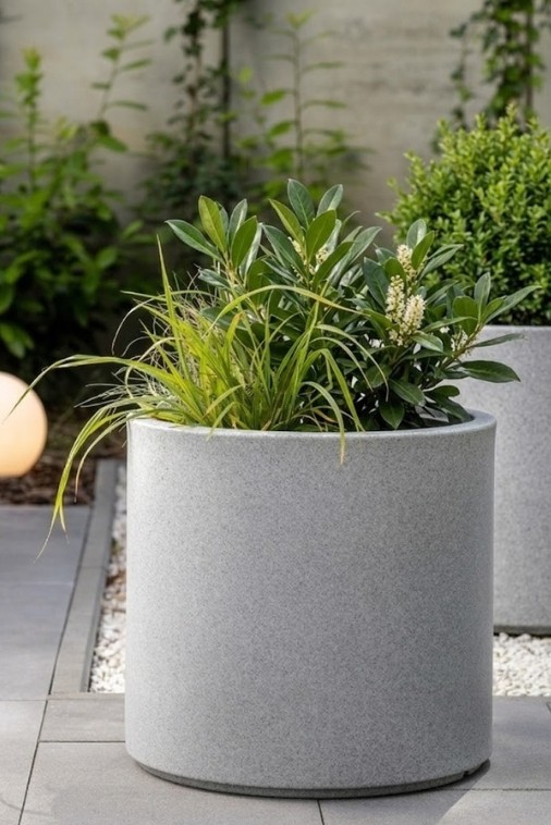 Duża donica okrągła na taras Cavo 50 cm efekt kamienia pełna | Monumo