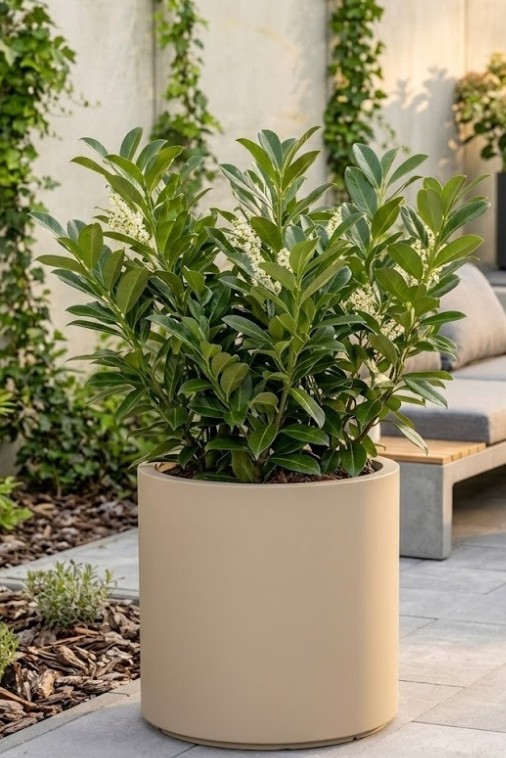 Donica ogrodowa okrągła 50 cm beżowa | Cavo z wyjmowanym wkładem | Monumo