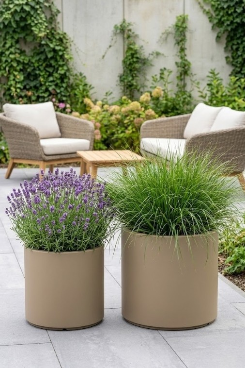 Zestaw 2 donic ogrodowych okrągłych 40 i 50 cm beżowych | Cavo pełne | Monumo