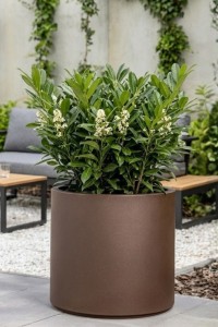 Duża donica okrągła na taras Cavo 50 cm efekt corten pełna | Monumo